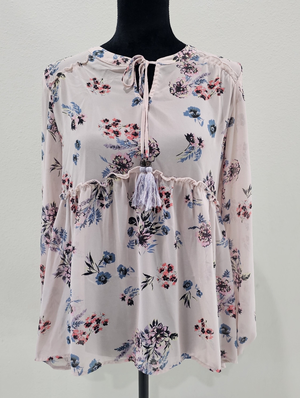 Knox Rose Pink Floral Blouse with Blue Accents